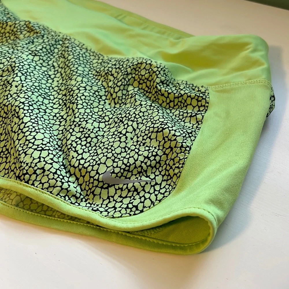 Nike - Women’s Running Shorts - Neon Green Speckled - 2.5” Inseam - Picture 2 of 6